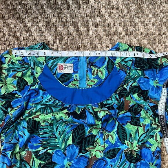 VTG Hilo Hattie Dress Large Maxi Muumuu  Ruffle Hem  Blue Floral Hawaiian Aloha - Picture 4 of 6